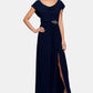 Alex Evenings Women's Cowl Neck Beaded Waist Gown Blue Size 12