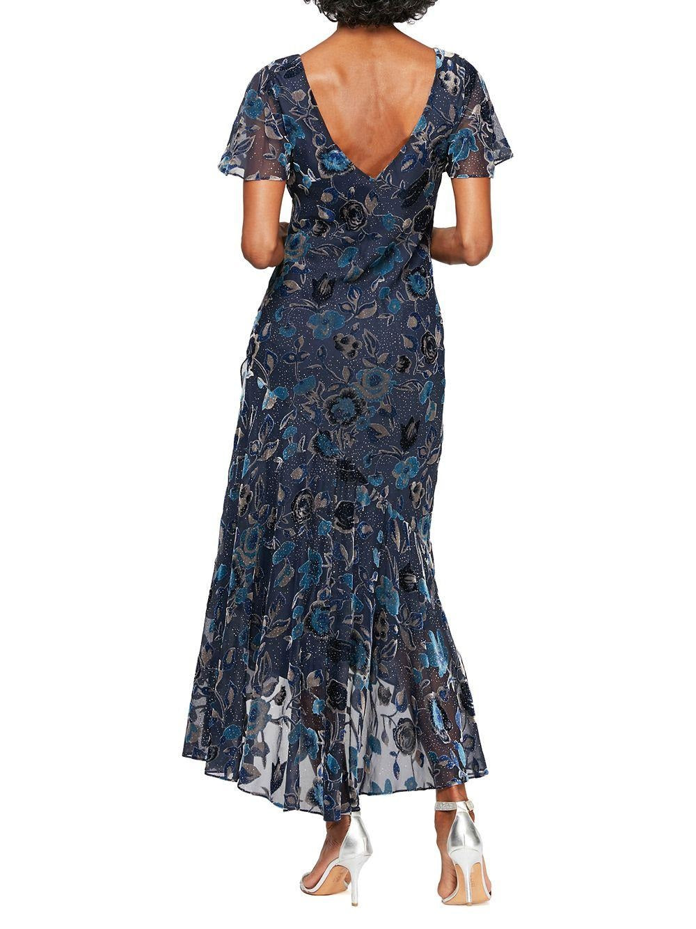 Alex Evenings Women's Floral Velvet Burnout Dress Blue Size 10