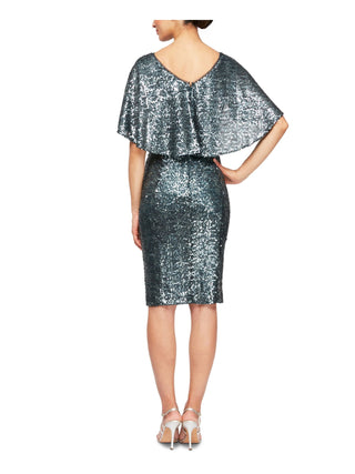 Alex Evenings Women's Sequin Capelet Sheath Dress Green Size 4