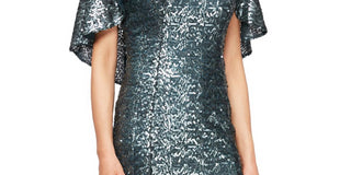 Alex Evenings Women's Sequin Capelet Sheath Dress Green Size 4
