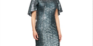 Alex Evenings Women's Sequin Capelet Sheath Dress Green Size 4