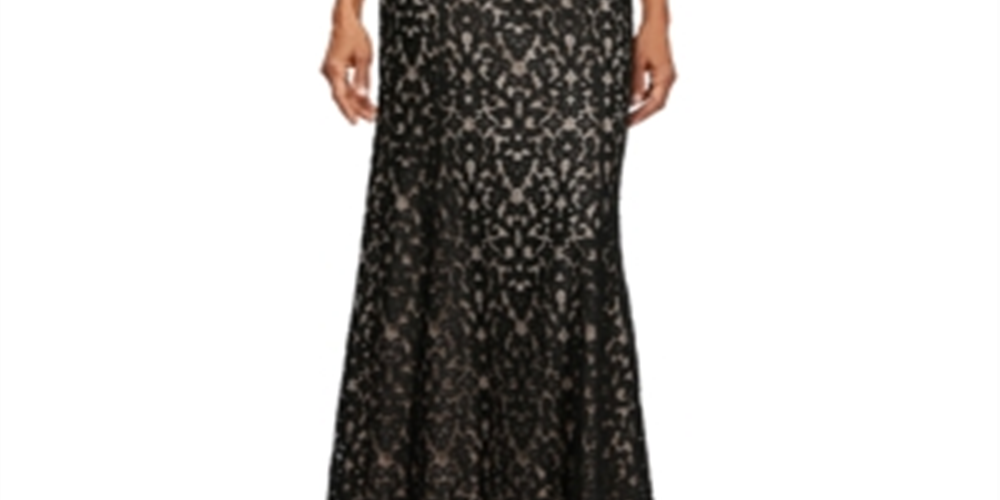 Alex Evenings Women's Scoop Neck 3/4 Sleeve Illusion Embellished Zipper Back Embroidered Mesh Dress Black Size 8 Petite