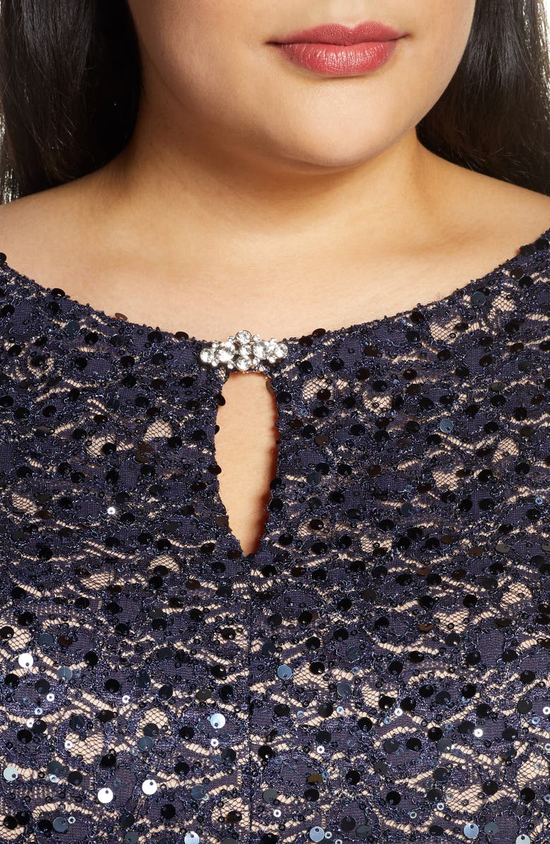 Alex Evenings Women's Embellished Keyhole Gown Blue Size Petite Small