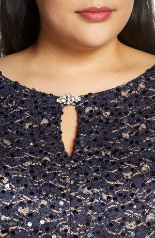 Alex Evenings Women's Embellished Keyhole Gown Blue Size Petite Small