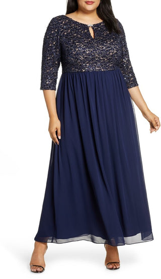 Alex Evenings Women's Embellished Keyhole Gown Blue Size 24W