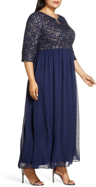Alex Evenings Women's Embellished Keyhole Gown Blue Size 24W