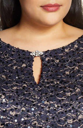 Alex Evenings Women's Embellished Keyhole Gown Blue Size 24W