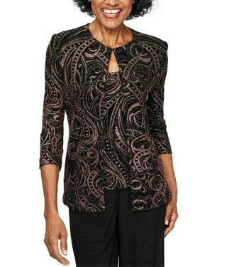 Alex Evenings Women's Embellished 3/4 Sleeve Scoop Neck Evening Top Black Size Petite X-Large