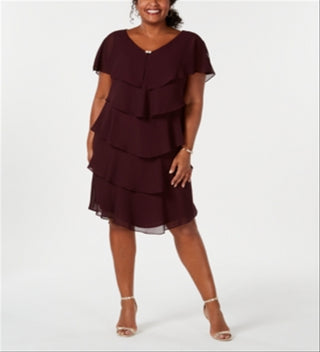 SL Fashions Women's Tiered Shift Dress Wine Size 24W