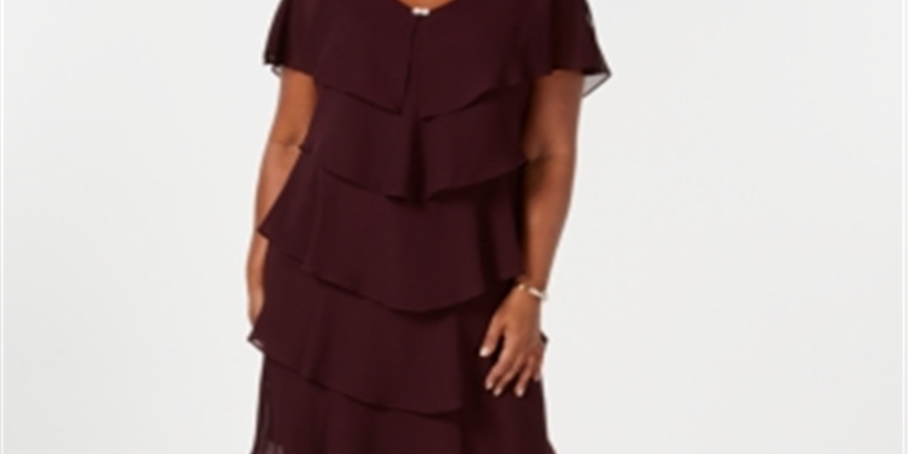 SL Fashions Women's Tiered Shift Dress Wine Size 24W