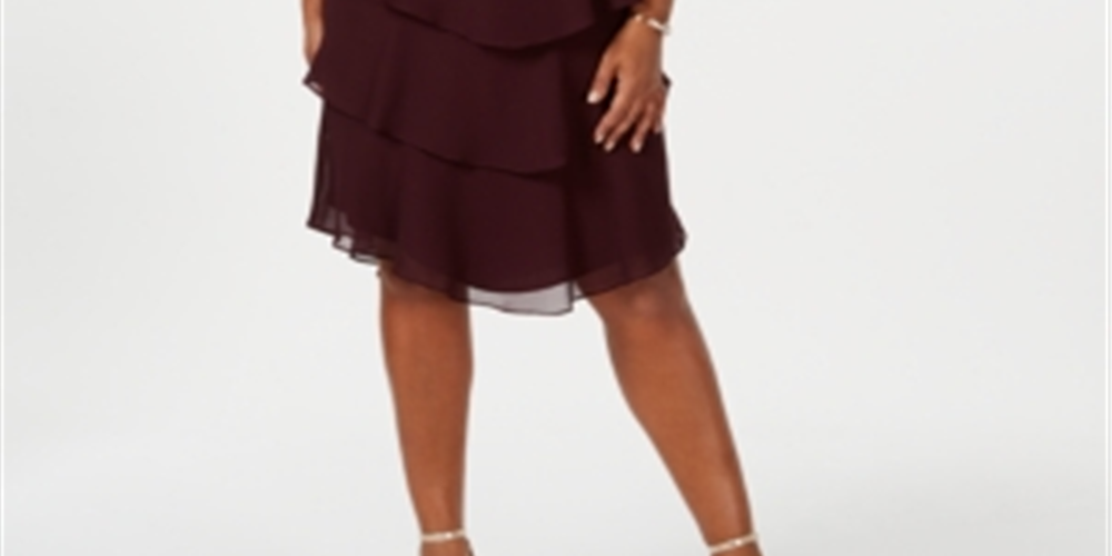 SL Fashions Women's Tiered Shift Dress Wine Size 24W