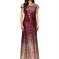 Alex Evenings Women's Sequined Ombre Cap Sleeve Jewel Neck Full Length A Line Formal Dress Red Size 10