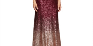 Alex Evenings Women's Sequined Ombre Cap Sleeve Jewel Neck Full Length A Line Formal Dress Red Size 10