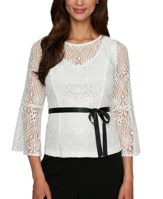 Alex Evenings Women's Lace Tie Waist Top White Size X-Large