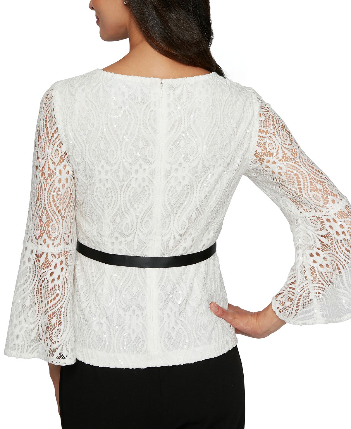 Alex Evenings Women's Lace Tie Waist Top White Size X-Large