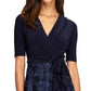 Alex Evenings Women's Tea Length Party Dress with Full Rosette Skirt and Tie Faux Belt Blue Size 6 Petite