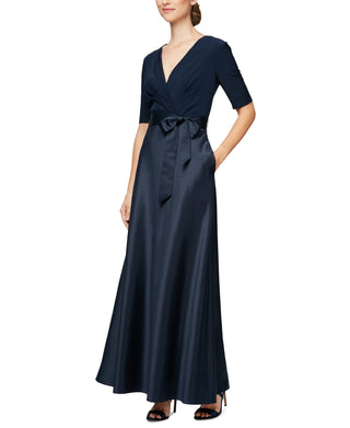 Alex Evenings Women's Half Sleeve V Neck Gown Blue Size 14