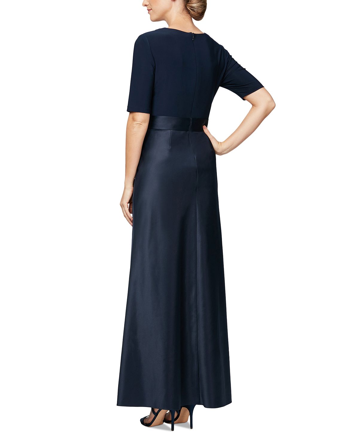 Alex Evenings Women's Half Sleeve V Neck Gown Blue Size 14
