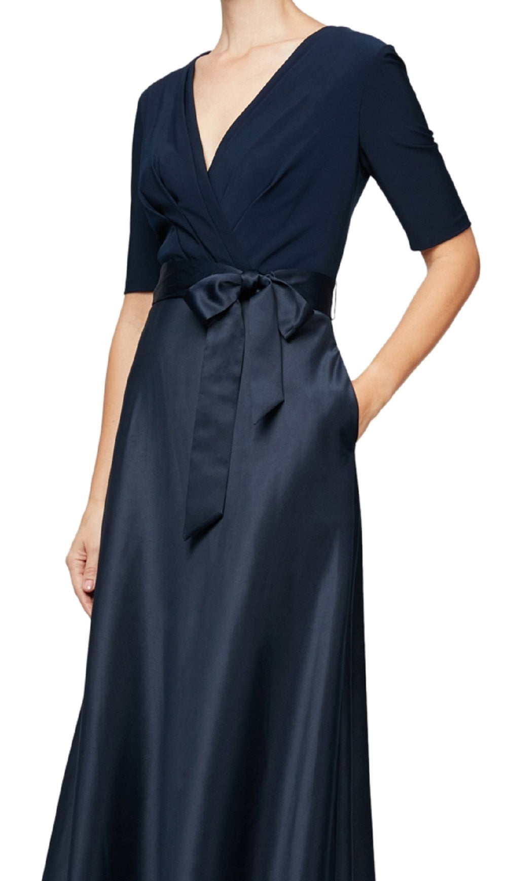 Alex Evenings Women's Half Sleeve V Neck Gown Blue Size 14