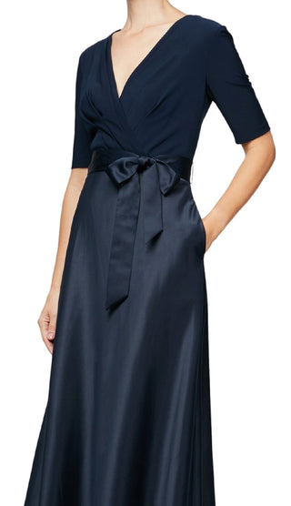 Alex Evenings Women's Half Sleeve V Neck Gown Blue Size 14