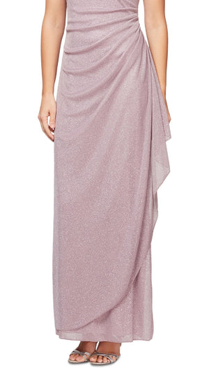 Alex Evenings Women's Cold Shoulder Draped Metallic Gown Pink Size 6Petite