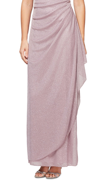 Alex Evenings Women's Cold Shoulder Draped Metallic Gown Pink Size 8Petite