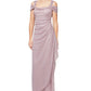 Alex Evenings Women's Cold Shoulder Draped Metallic Gown Pink Size 12Petite