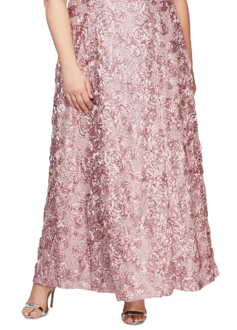 Alex Evenings Women's Rosette Lace Short Sleeve A Line Gown Pink Size 18W