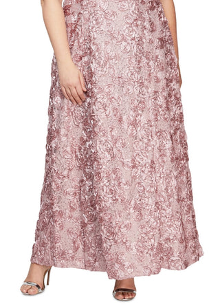 Alex Evenings Women's Rosette Lace Short Sleeve A Line Gown Pink Size 18W