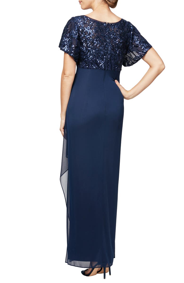 Alex Evenings Women's Short Sleeve V Neck Full Length Evening Empire Waist Dress Blue Size 6 Petite