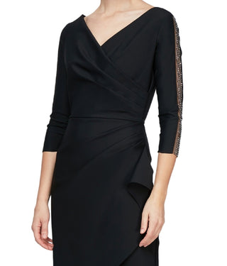 Alex Evenings Women's Embellished Surplice Neck Sheath Dress Black Size 6