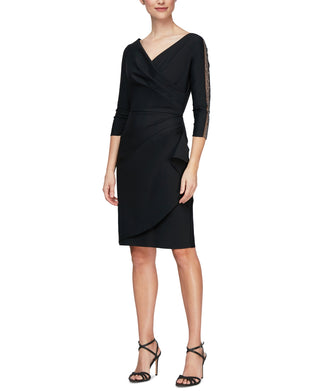 Alex Evenings Women's Embellished Surplice Neck Sheath Dress Black Size 6