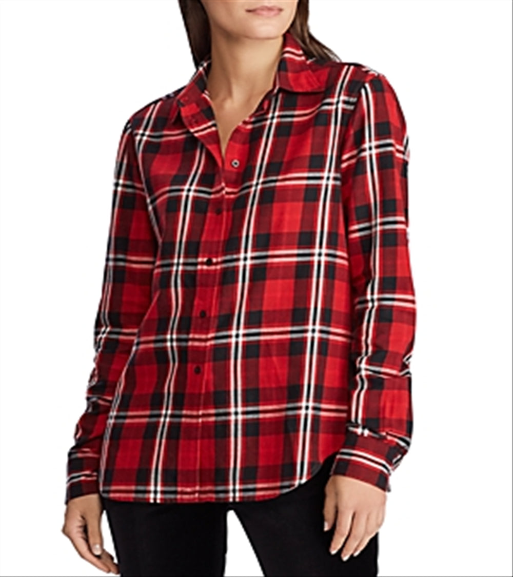 Ralph Lauren Women's Plaid Work Wear Button Down Top Red Size X-Large