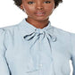 Ralph Lauren Women's Chambray Tie Neck Shirt Blue Size Petite M
