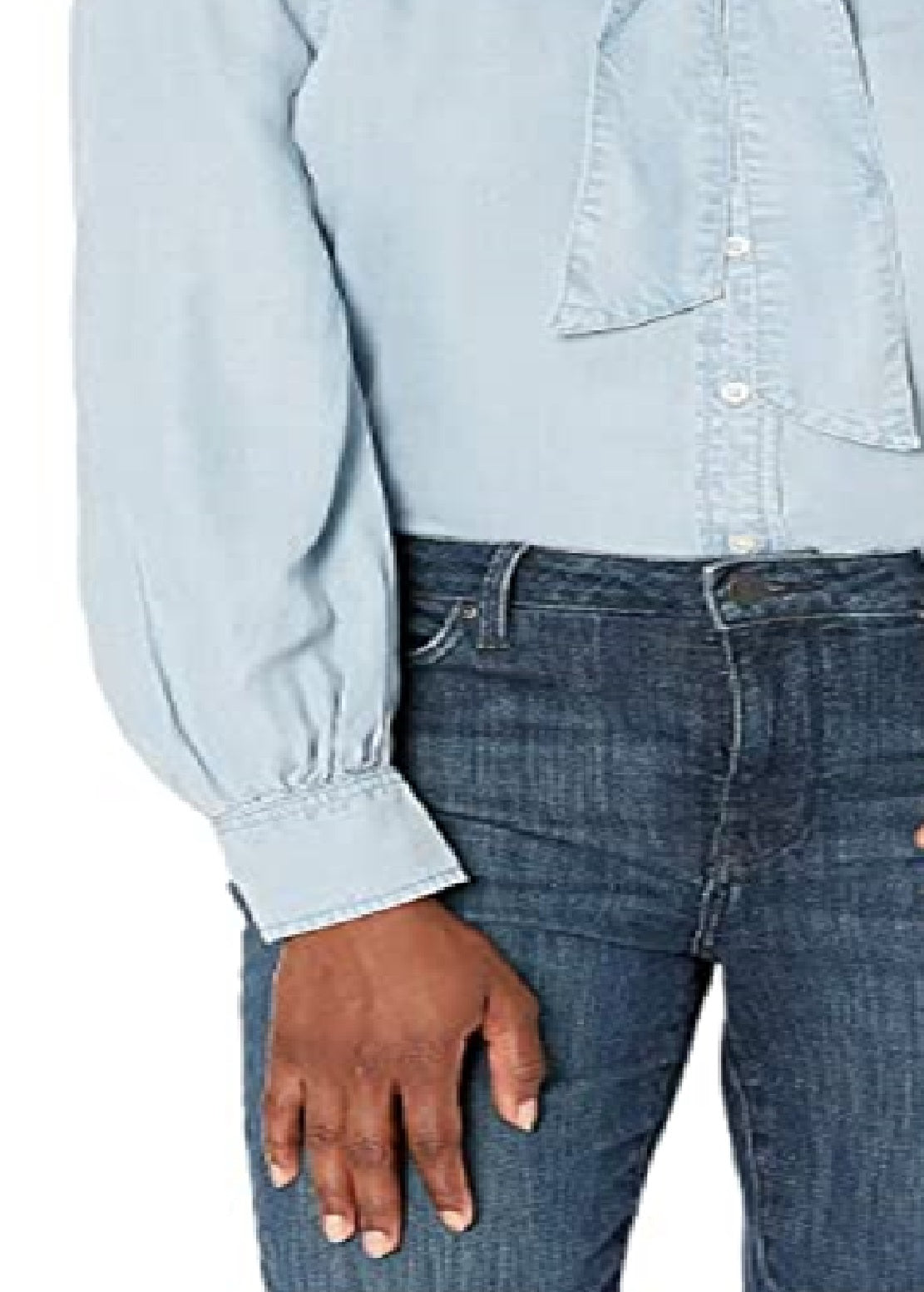 Ralph Lauren Women's Chambray Tie Neck Shirt Blue Size Petite M