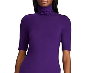 Ralph Lauren Women's Willa Elbow Sleeve Knit Top Purple Size Medium