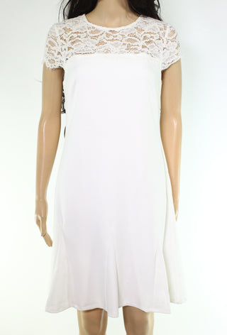 Ralph Lauren Women's Lace Yoke Crepe Dress White Size 16 Petite