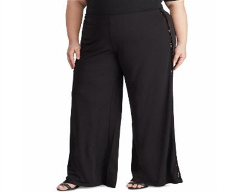 Ralph Lauren Women's Sequined Tuxedo Stripe Pant Black Size 3X