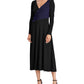 Ralph Lauren Women's Long Sleeve Tea Length Trapeze Formal Dress Black Size 18