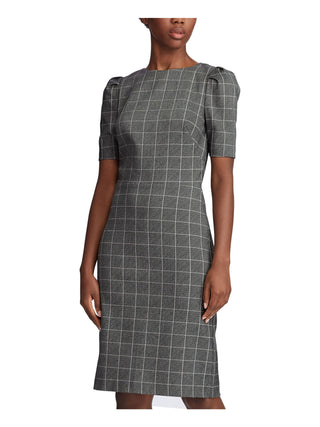 Ralph Lauren Women's Check Pouf Above The Knee Sheath Dress Gray Size 8