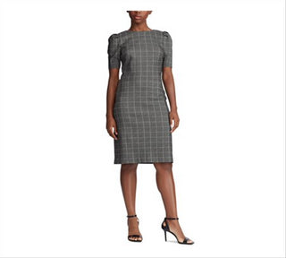 Ralph Lauren Women's Check Pouf Above The Knee Sheath Dress Gray Size 8