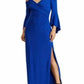 Ralph Lauren Women's Ruffle Sleeve Cold Shoulder Gown Blue Size 14