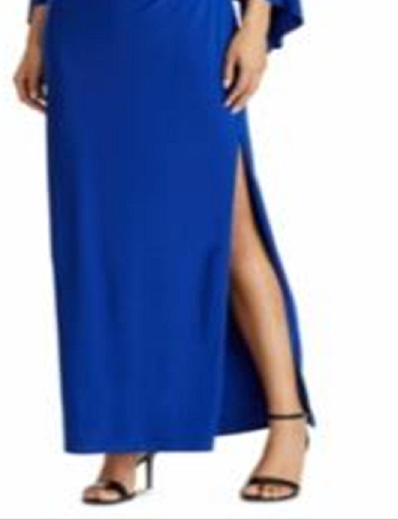 Ralph Lauren Women's Ruffle Sleeve Cold Shoulder Gown Blue Size 14