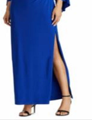 Ralph Lauren Women's Ruffle Sleeve Cold Shoulder Gown Blue Size 14