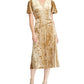 Ralph Lauren Women's Velvet Short Sleeve V Neck Below The Knee Evening Fit Flare Dress Yellow Size 8