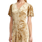 Ralph Lauren Women's Velvet Short Sleeve V Neck Below The Knee Evening Fit Flare Dress Yellow Size 8
