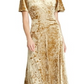 Ralph Lauren Women's Velvet Short Sleeve V Neck Below The Knee Evening Fit Flare Dress Yellow Size 8