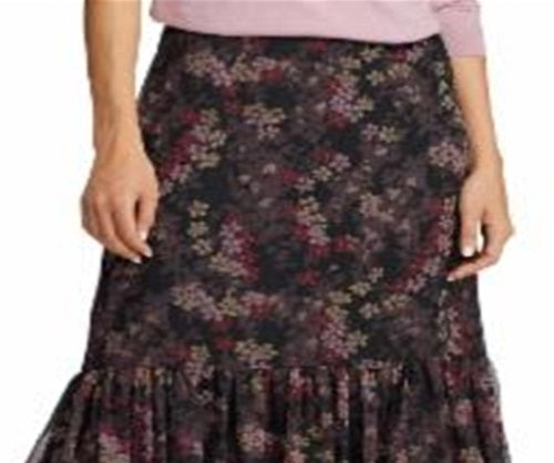 Ralph Lauren Women's Floral Print Georgette Skirt Black Size 12