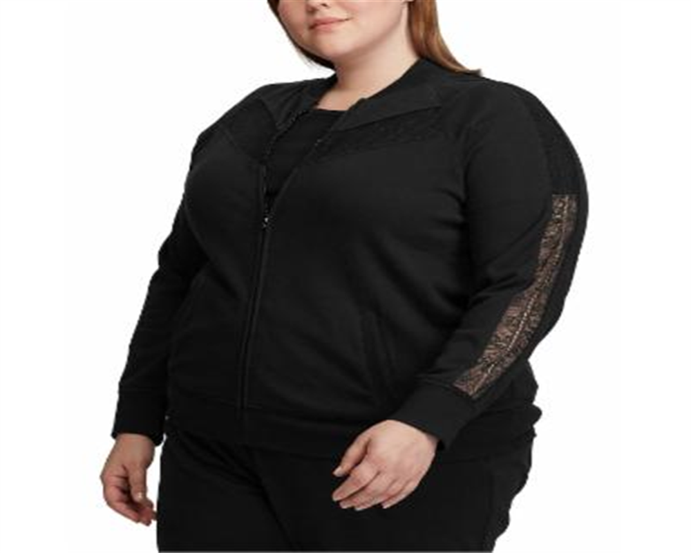 Ralph Lauren Women's Plus Lace Trim Fleece Jacket Black Size 2X