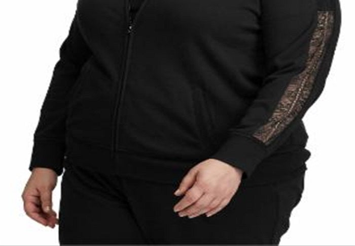 Ralph Lauren Women's Plus Lace Trim Fleece Jacket Black Size 2X